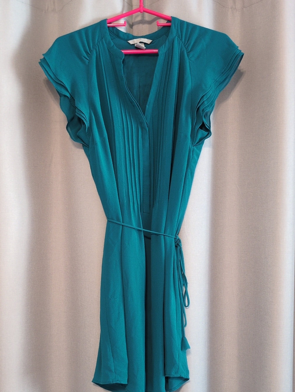 H&M Teal Pleated Tie-Waist Mini Dress